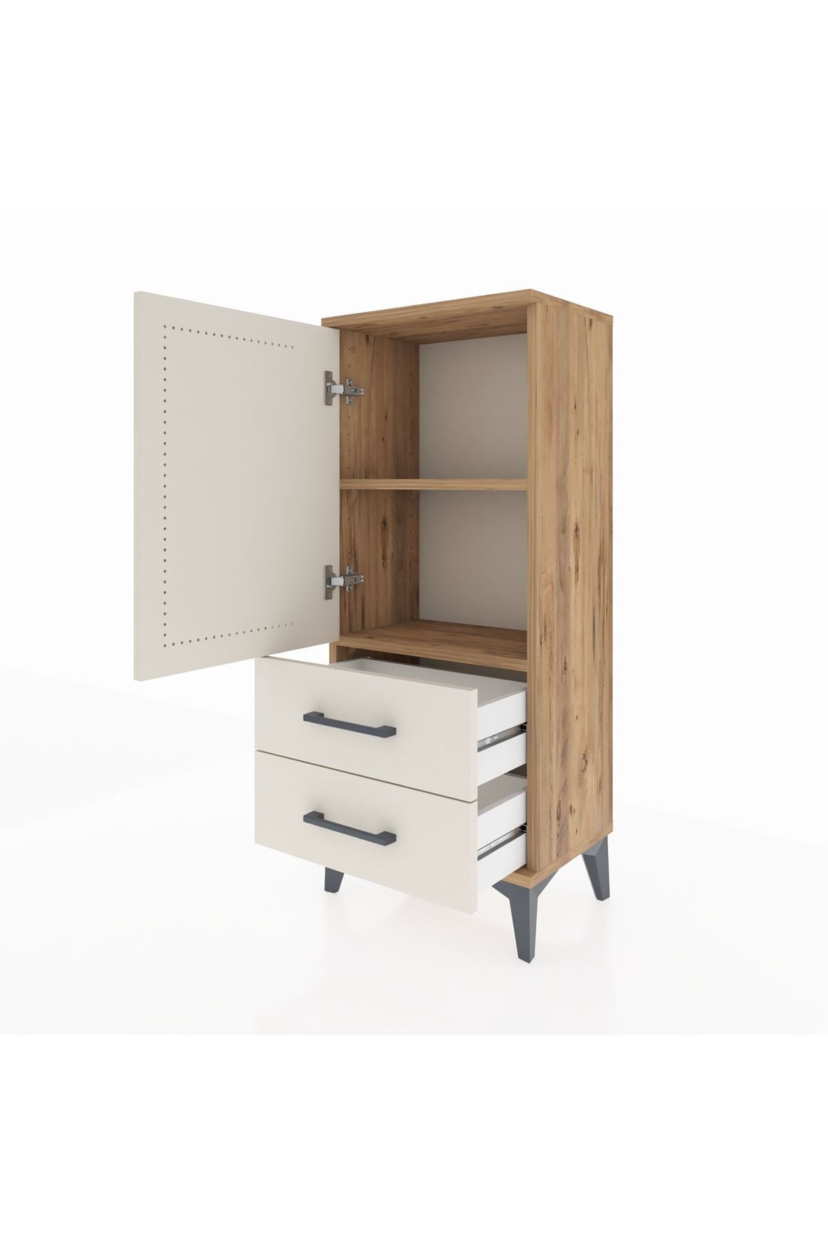 Arges Komodin 2 Raflı 2 Çekmeceli Tek Kapaklı 44x30x106 Çam-Aytaşı