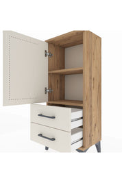 Arges Komodin 2 Raflı 2 Çekmeceli Tek Kapaklı 44x30x106 Çam-Aytaşı