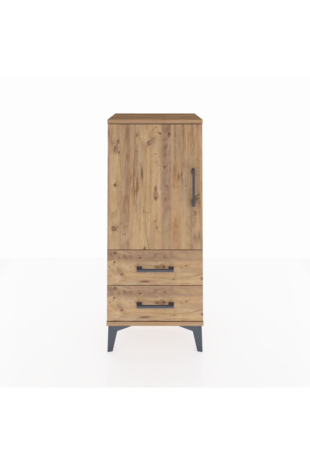 Arges Komodin 2 Raflı 2 Çekmeceli Tek Kapaklı 44x30x106 Çam-Çam