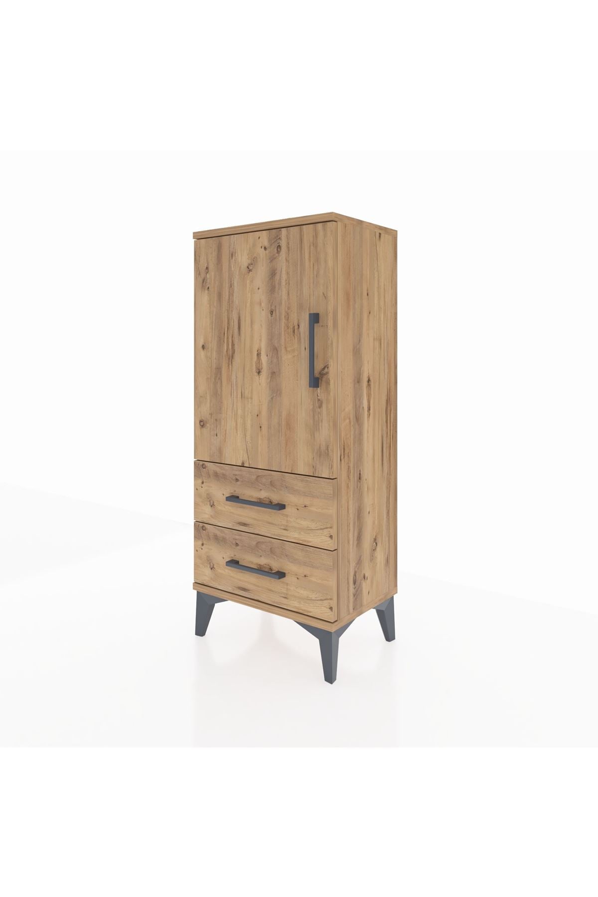 Arges Komodin 2 Raflı 2 Çekmeceli Tek Kapaklı 44x30x106 Çam-Çam