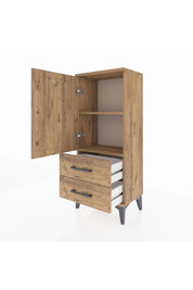 Arges Komodin 2 Raflı 2 Çekmeceli Tek Kapaklı 44x30x106 Çam-Çam