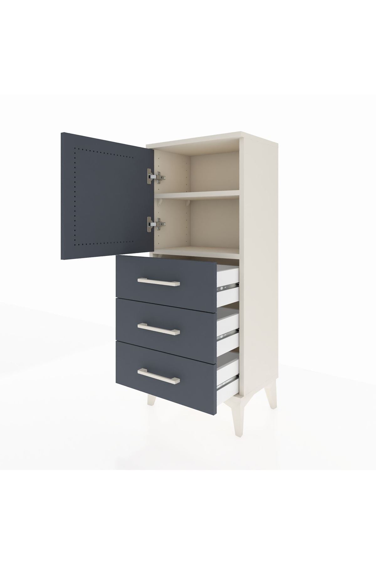 Arges Komodin 2 Raflı 3 Çekmeceli Tek Kapaklı 44x30x106 Aytaşı-Antrasit