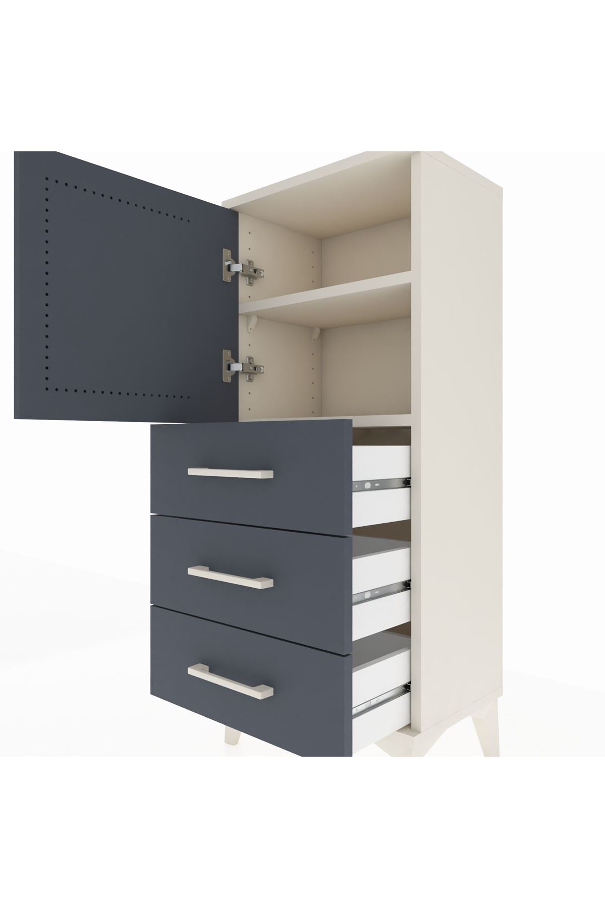 Arges Komodin 2 Raflı 3 Çekmeceli Tek Kapaklı 44x30x106 Aytaşı-Antrasit