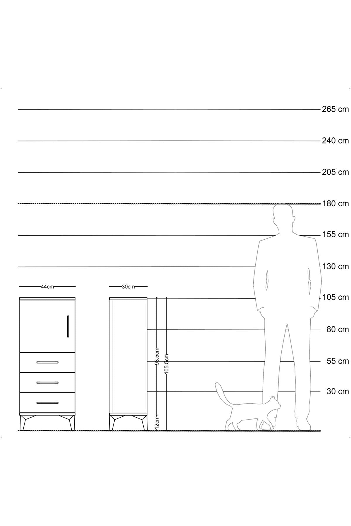Arges Komodin 2 Raflı 3 Çekmeceli Tek Kapaklı 44x30x106 Aytaşı-Antrasit