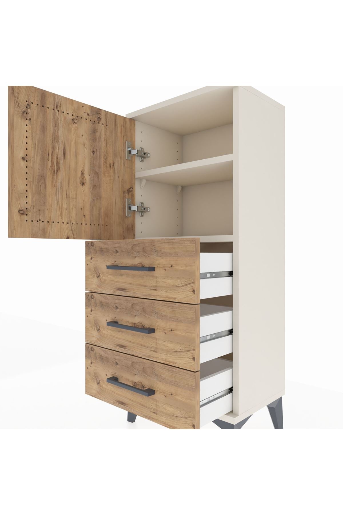 Arges Komodin 2 Raflı 3 Çekmeceli Tek Kapaklı 44x30x106 Aytaşı-Çam