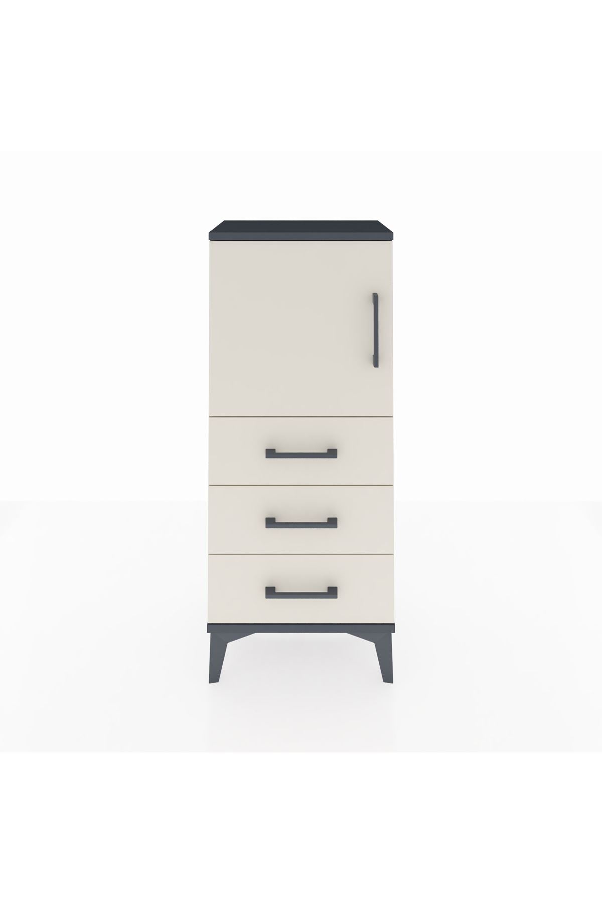 Arges Komodin 2 Raflı 3 Çekmeceli Tek Kapaklı 44x30x106 Antrasit-Aytaşı