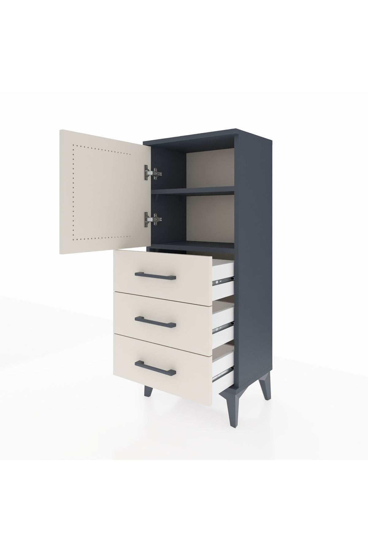 Arges Komodin 2 Raflı 3 Çekmeceli Tek Kapaklı 44x30x106 Antrasit-Aytaşı