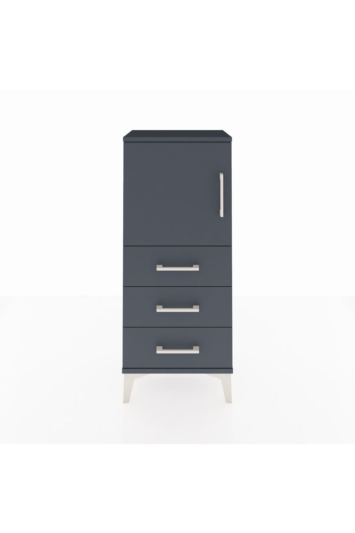 Arges Komodin 2 Raflı 3 Çekmeceli Tek Kapaklı 44x30x106 Antrasit-Antrasit