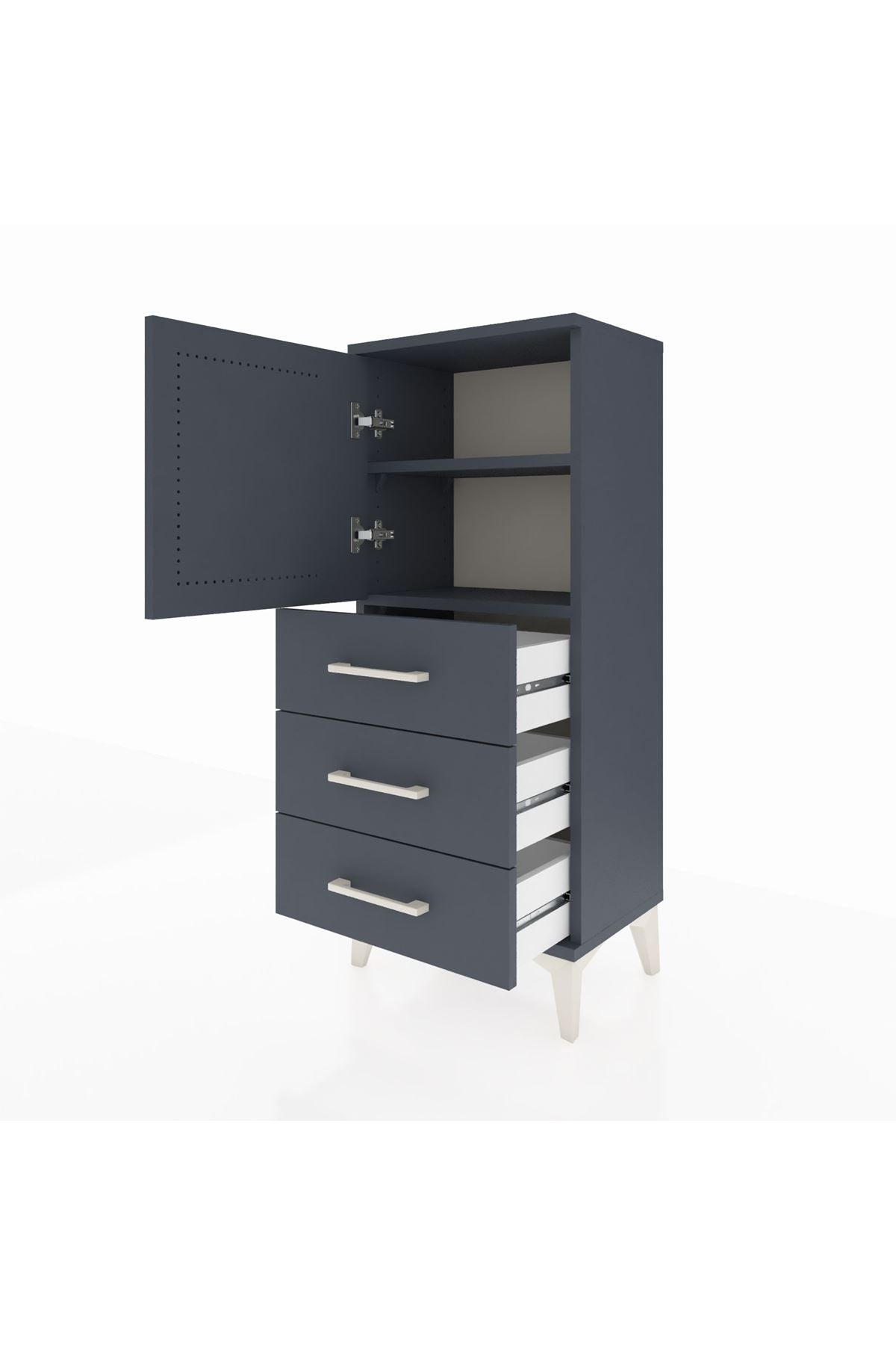 Arges Komodin 2 Raflı 3 Çekmeceli Tek Kapaklı 44x30x106 Antrasit-Antrasit