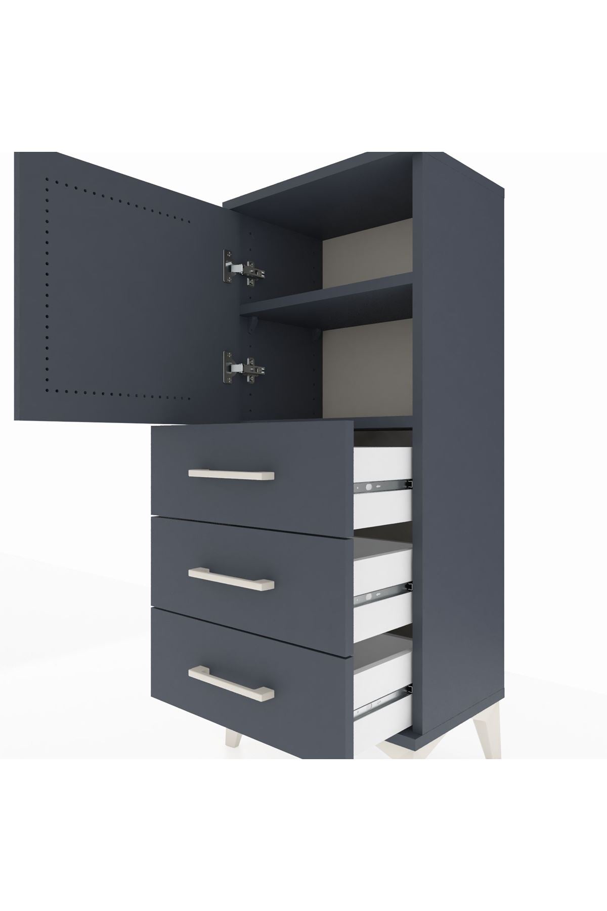 Arges Komodin 2 Raflı 3 Çekmeceli Tek Kapaklı 44x30x106 Antrasit-Antrasit