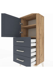 Arges Komodin 2 Raflı 3 Çekmeceli Tek Kapaklı 44x30x106 Çam-Antrasit