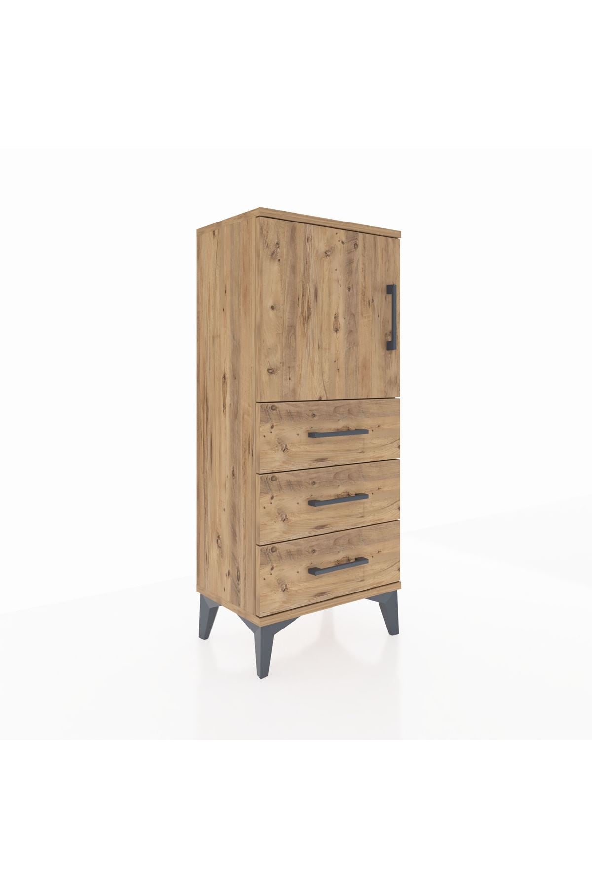 Arges Komodin 2 Raflı 3 Çekmeceli Tek Kapaklı 44x30x106 Çam-Çam