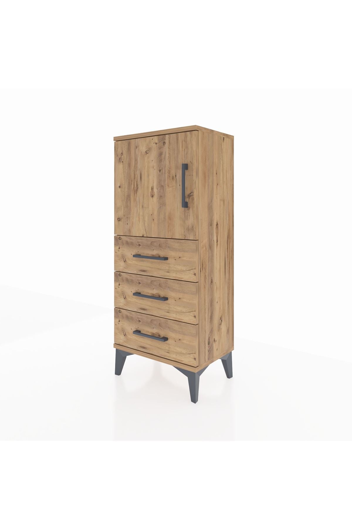 Arges Komodin 2 Raflı 3 Çekmeceli Tek Kapaklı 44x30x106 Çam-Çam