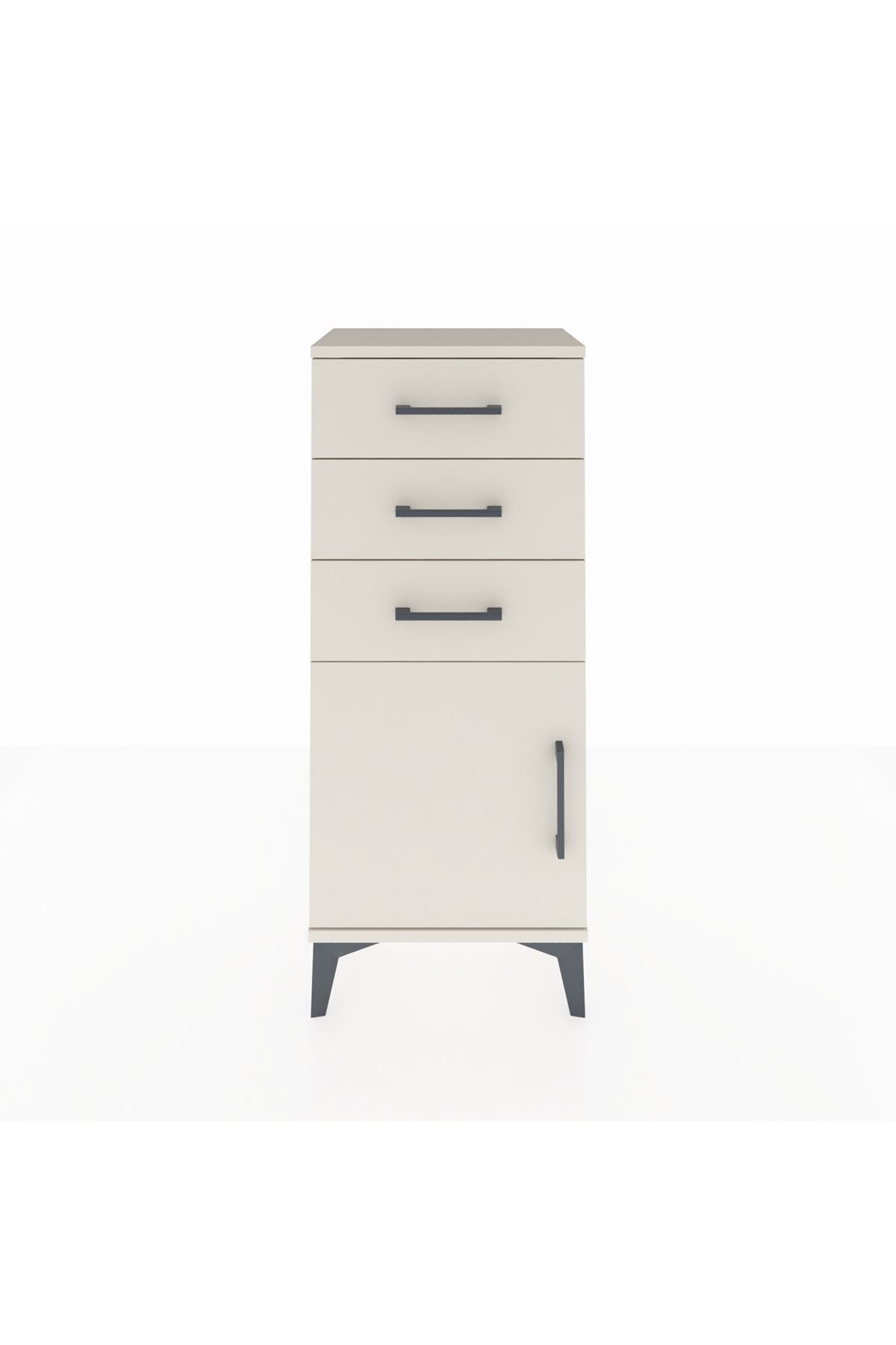 Arges Komodin Tek Raflı 3 Çekmeceli Tek Kapaklı 44x30x106 Aytaşı-Aytaşı