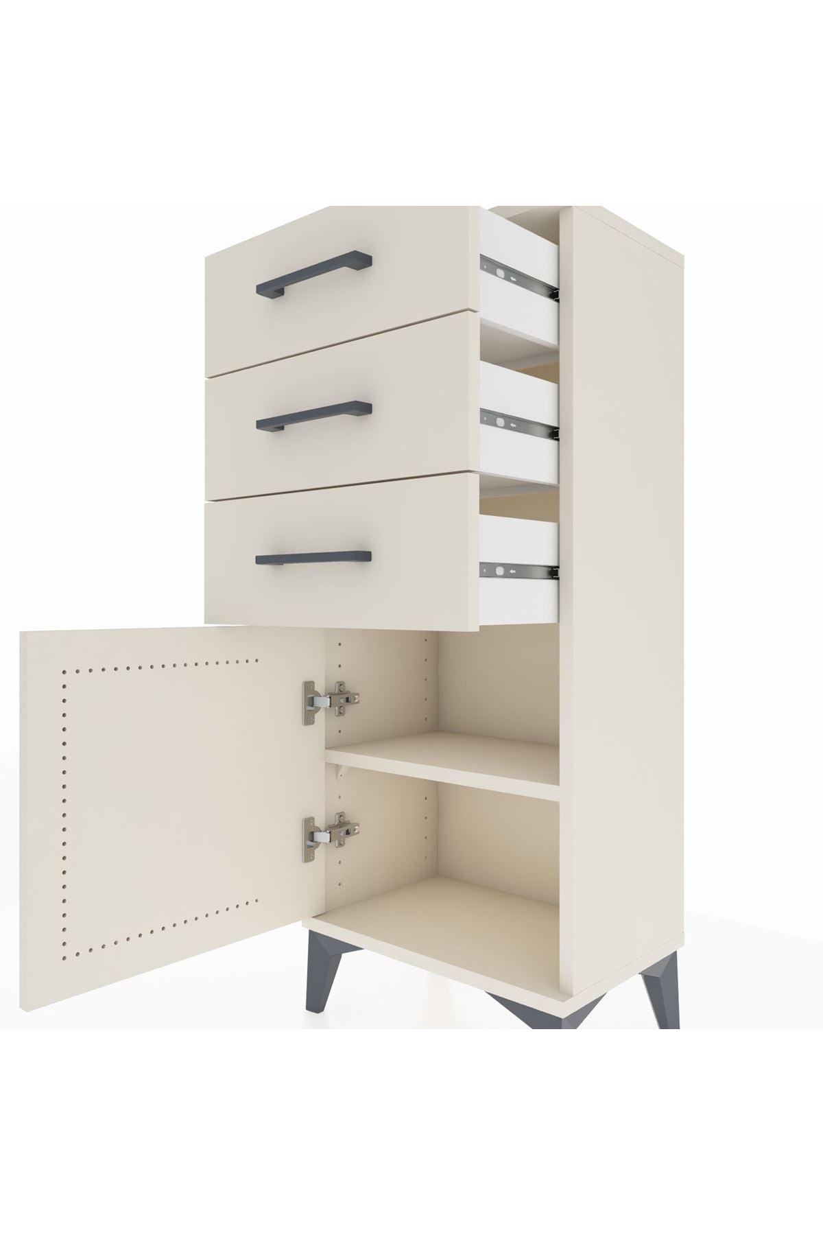 Arges Komodin Tek Raflı 3 Çekmeceli Tek Kapaklı 44x30x106 Aytaşı-Aytaşı