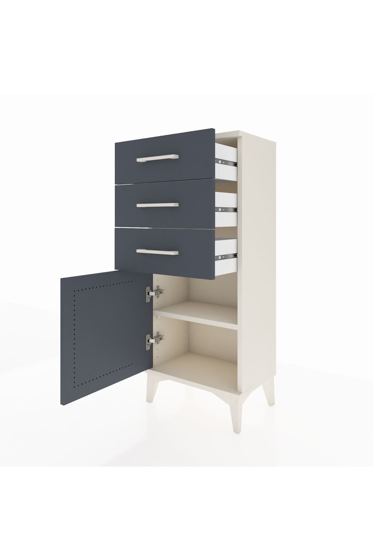 Arges Komodin Tek Raflı 3 Çekmeceli Tek Kapaklı 44x30x106 Aytaşı-Antrasit