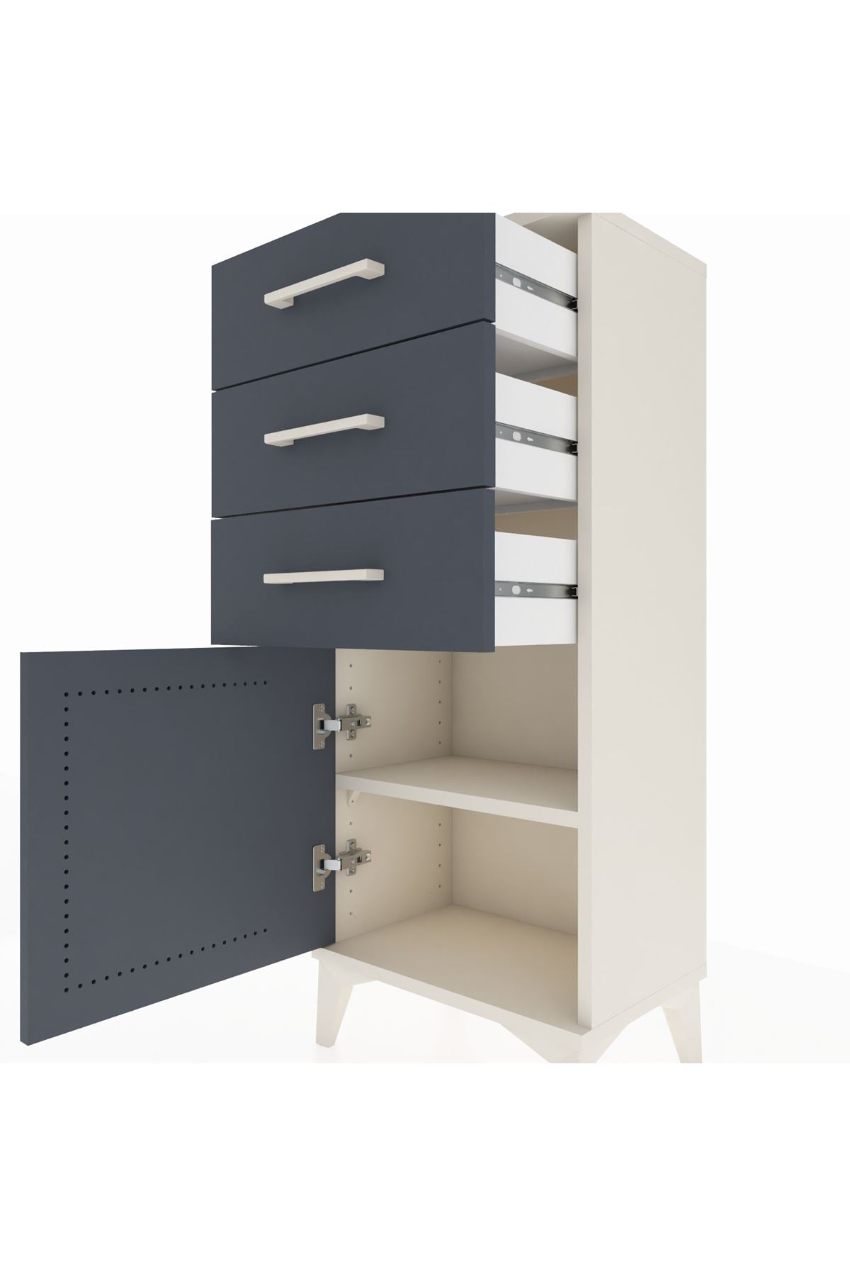 Arges Komodin Tek Raflı 3 Çekmeceli Tek Kapaklı 44x30x106 Aytaşı-Antrasit