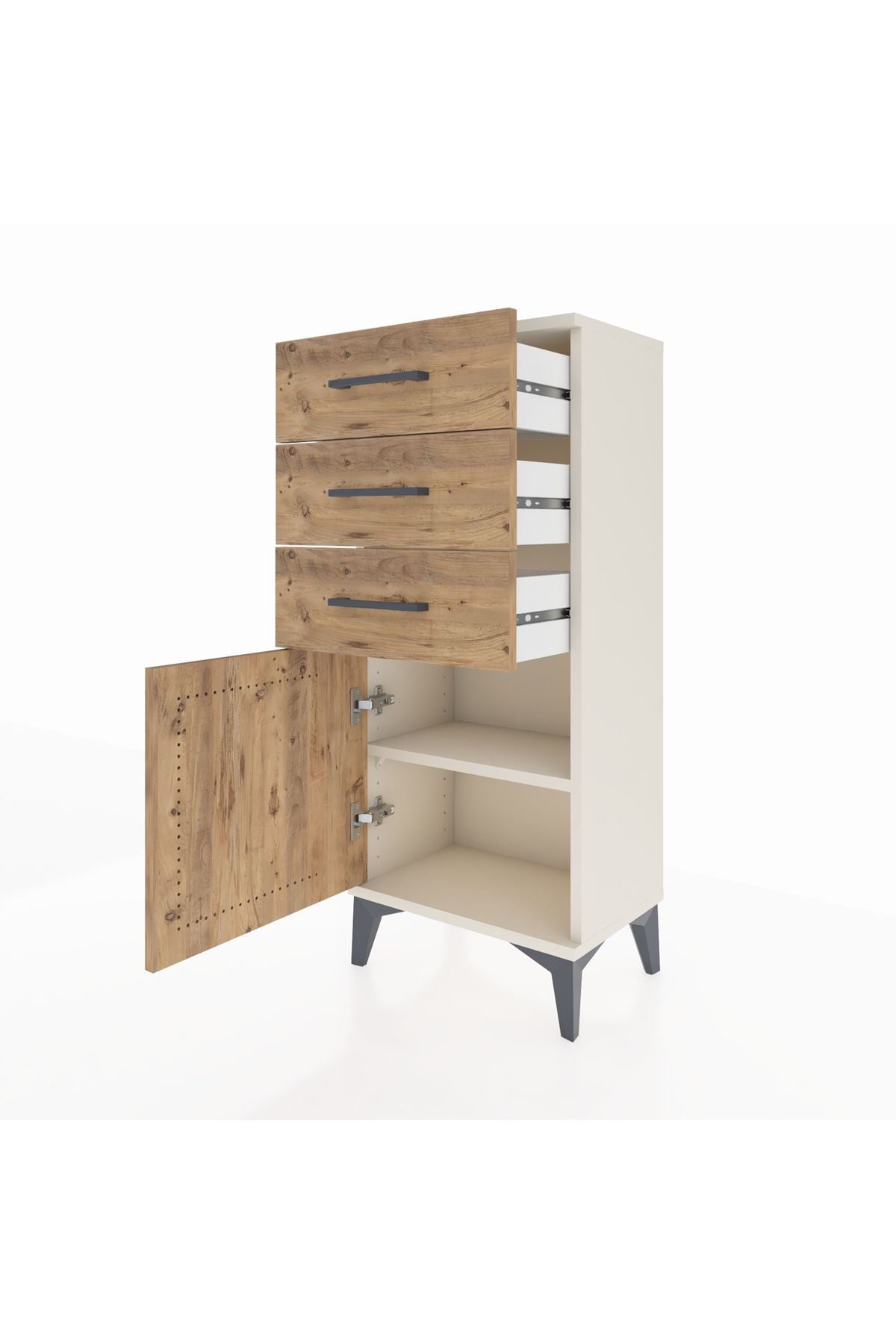 Arges Komodin Tek Raflı 3 Çekmeceli Tek Kapaklı 44x30x106 Aytaşı-Çam