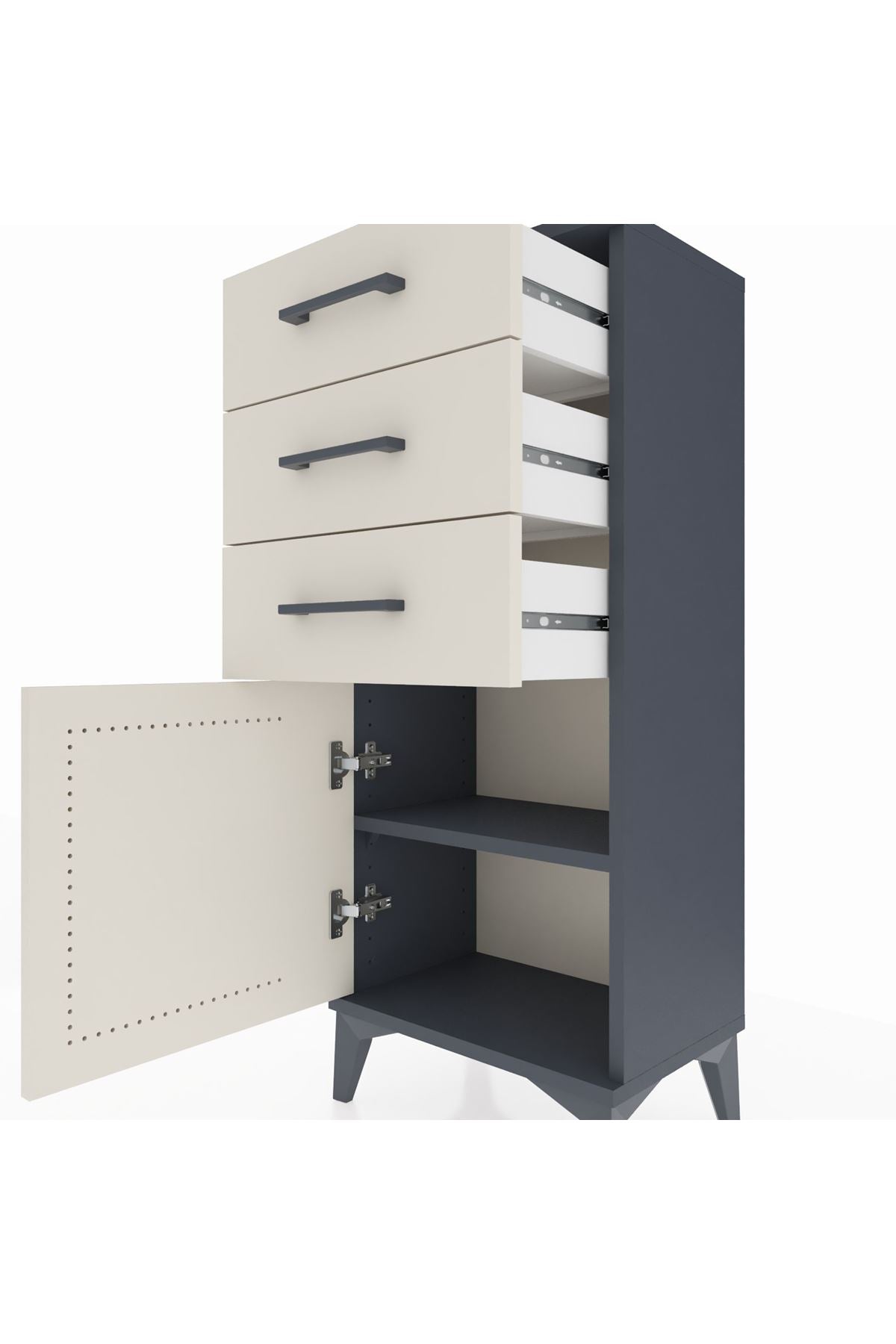 Arges Komodin Tek Raflı 3 Çekmeceli Tek Kapaklı 44x30x106 Antrasit-Aytaşı