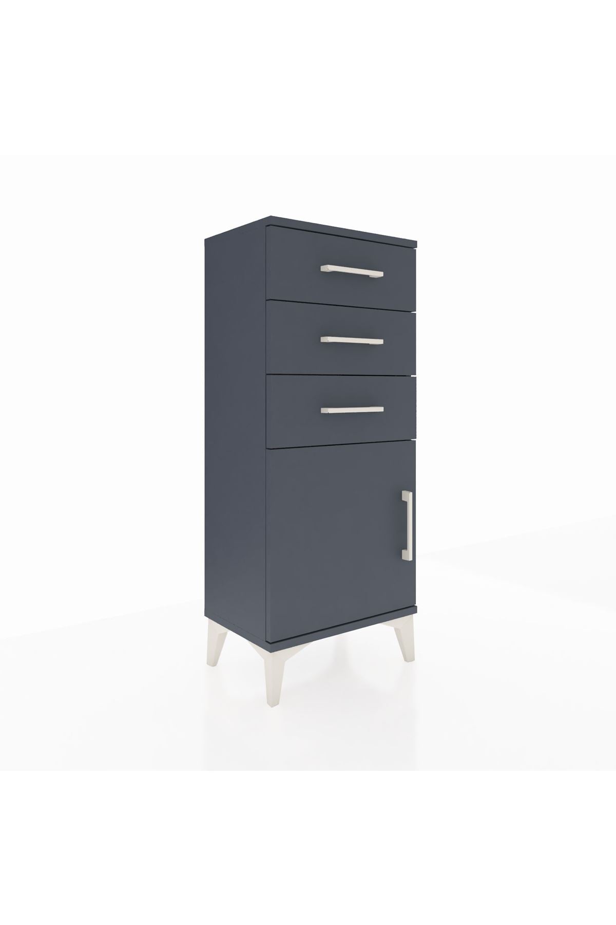 Arges Komodin Tek Raflı 3 Çekmeceli Tek Kapaklı 44x30x106 Antrasit-Antrasit