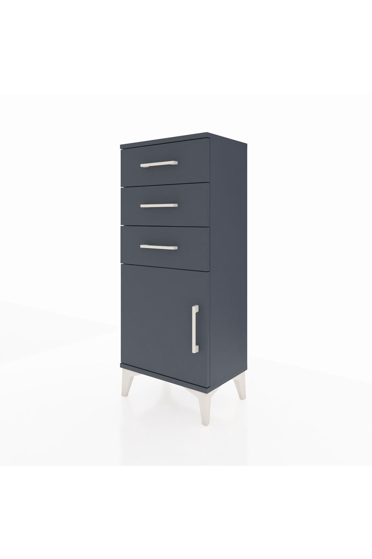 Arges Komodin Tek Raflı 3 Çekmeceli Tek Kapaklı 44x30x106 Antrasit-Antrasit