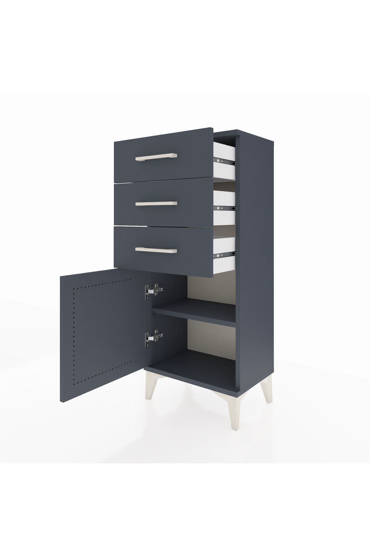 Arges Komodin Tek Raflı 3 Çekmeceli Tek Kapaklı 44x30x106 Antrasit-Antrasit