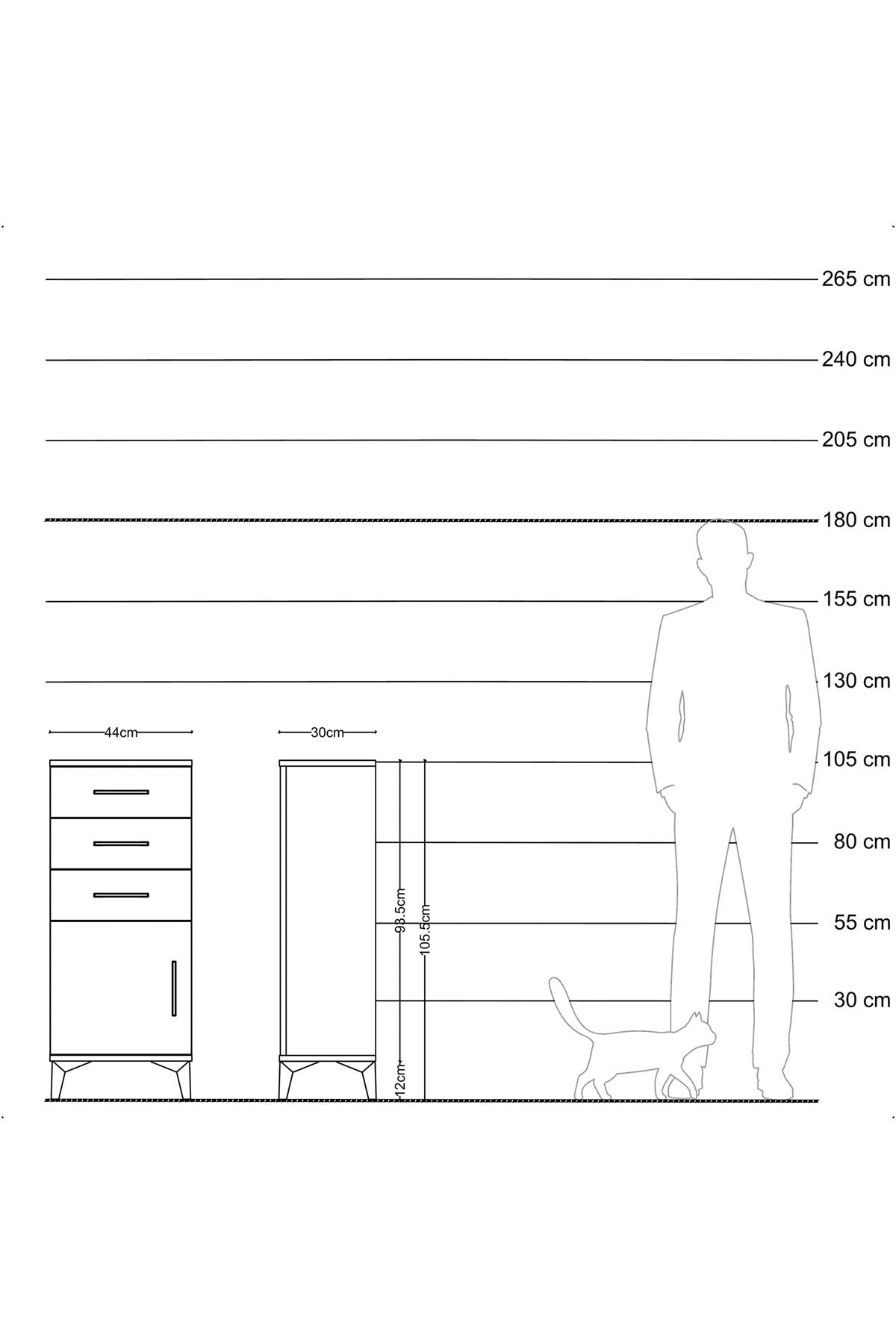 Arges Komodin Tek Raflı 3 Çekmeceli Tek Kapaklı 44x30x106 Antrasit-Antrasit