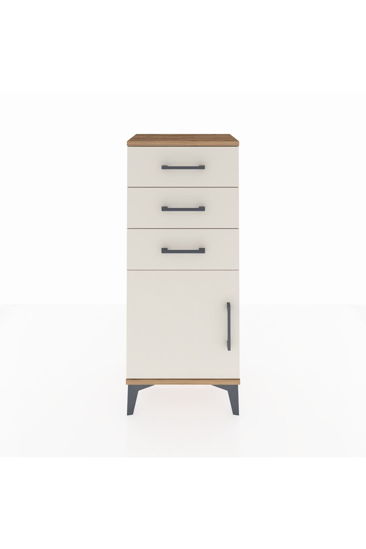 Arges Komodin Tek Raflı 3 Çekmeceli Tek Kapaklı 44x30x106 Çam-Aytaşı