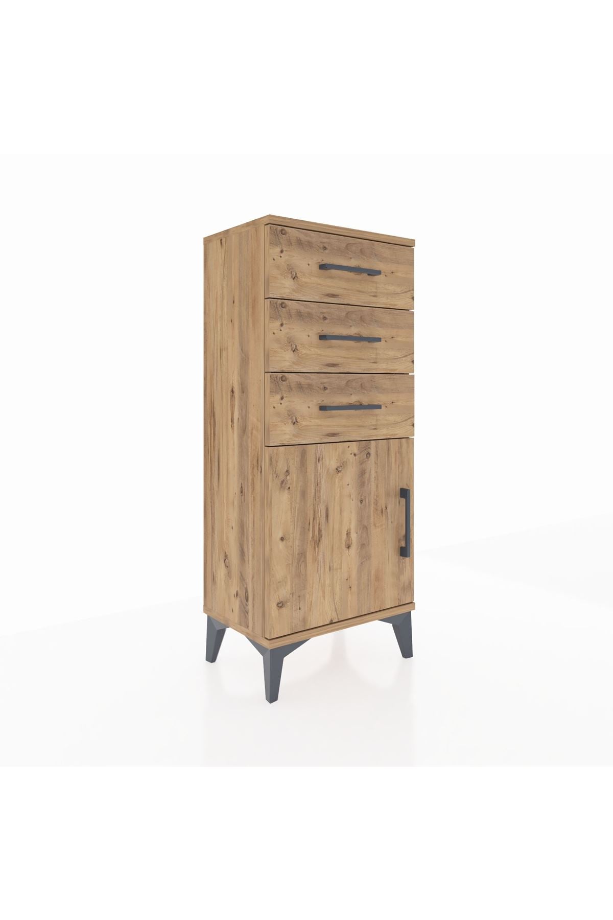 Arges Komodin Tek Raflı 3 Çekmeceli Tek Kapaklı 44x30x106 Çam-Çam