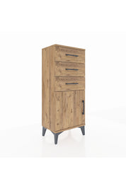 Arges Komodin Tek Raflı 3 Çekmeceli Tek Kapaklı 44x30x106 Çam-Çam