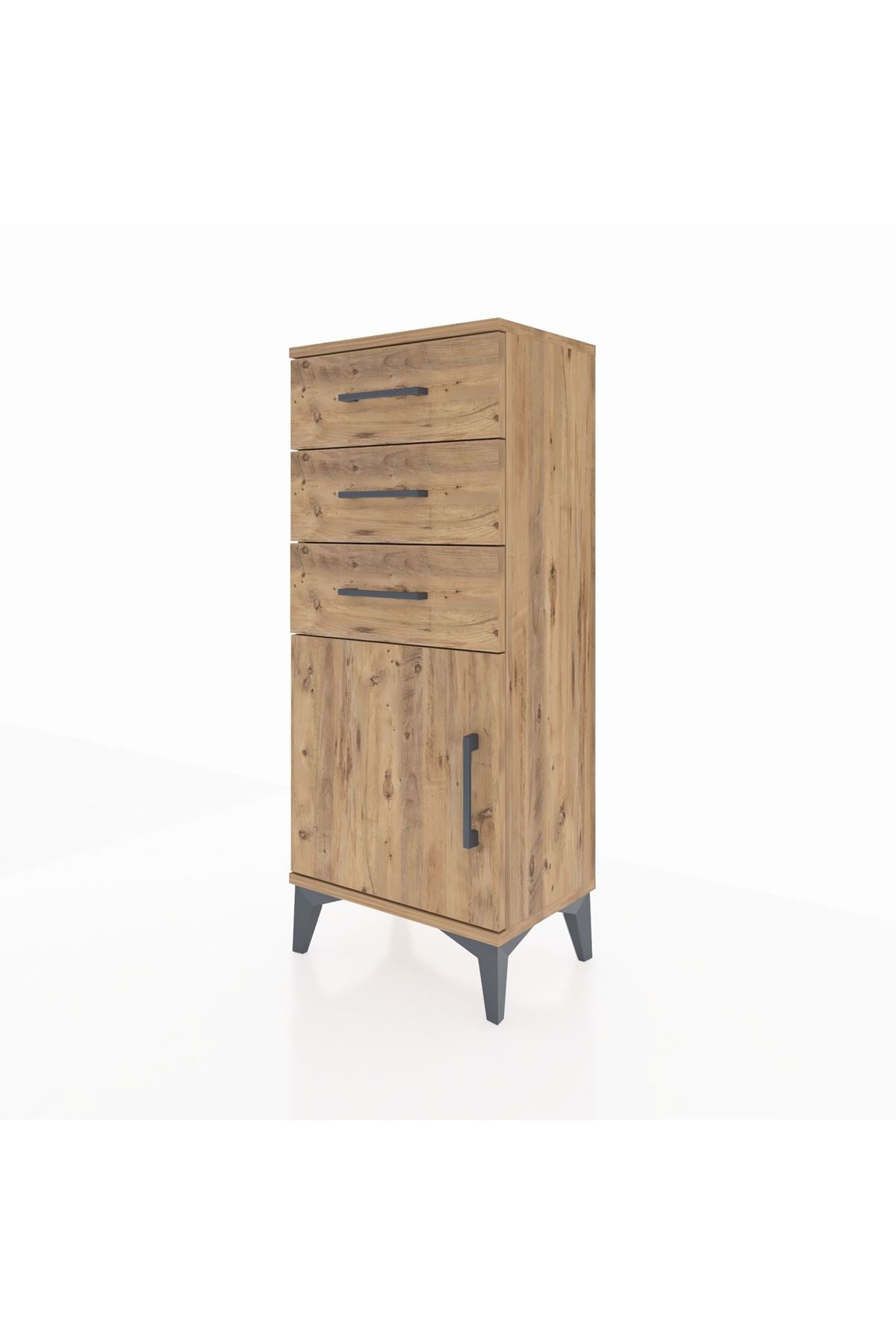 Arges Komodin Tek Raflı 3 Çekmeceli Tek Kapaklı 44x30x106 Çam-Çam