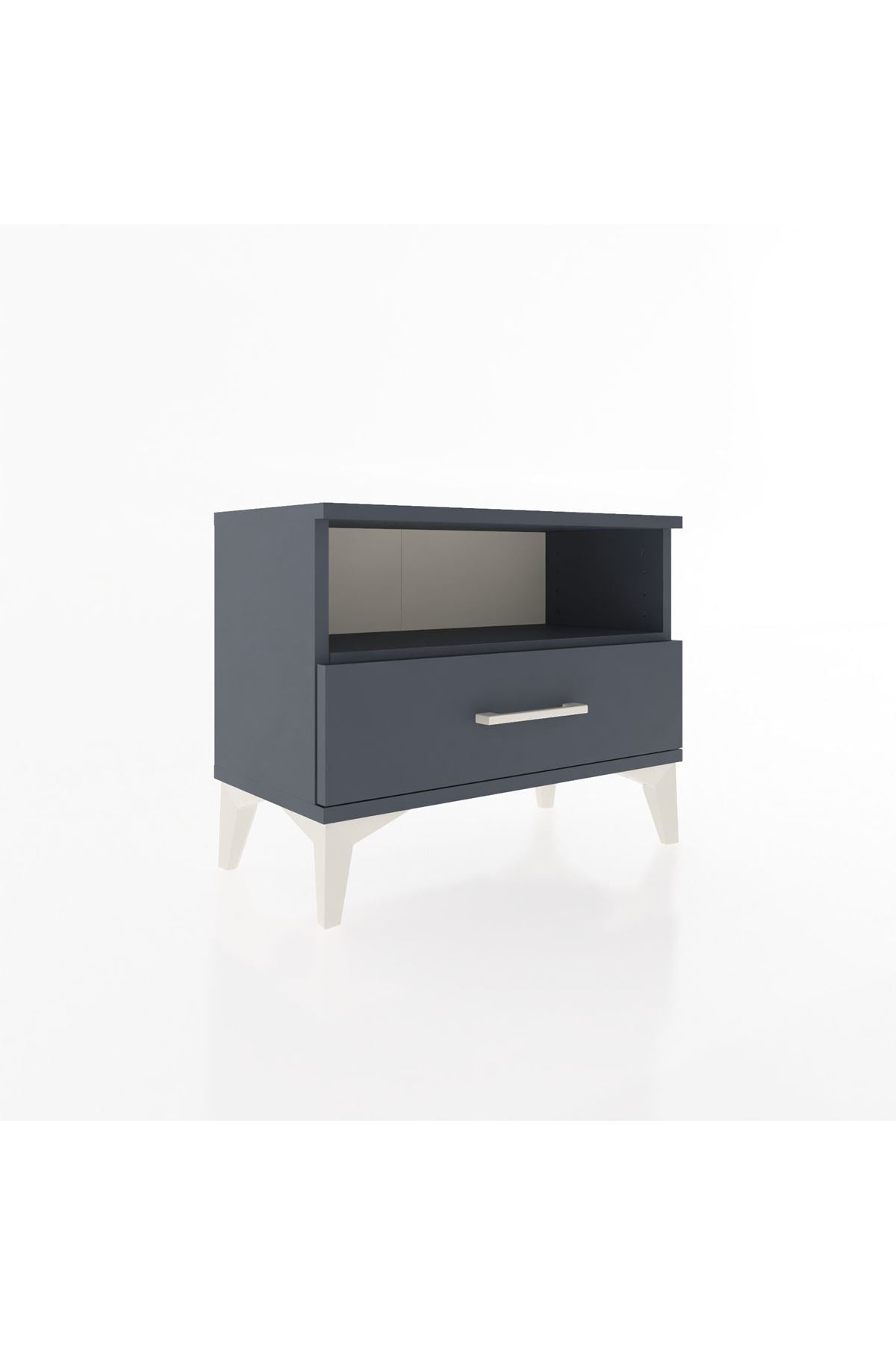 Arges Komodin Tek Raflı Tek Çekmeceli 60x30x48 Antrasit-Antrasit