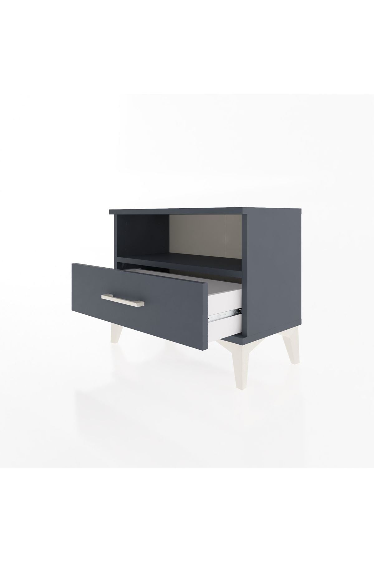 Arges Komodin Tek Raflı Tek Çekmeceli 60x30x48 Antrasit-Antrasit