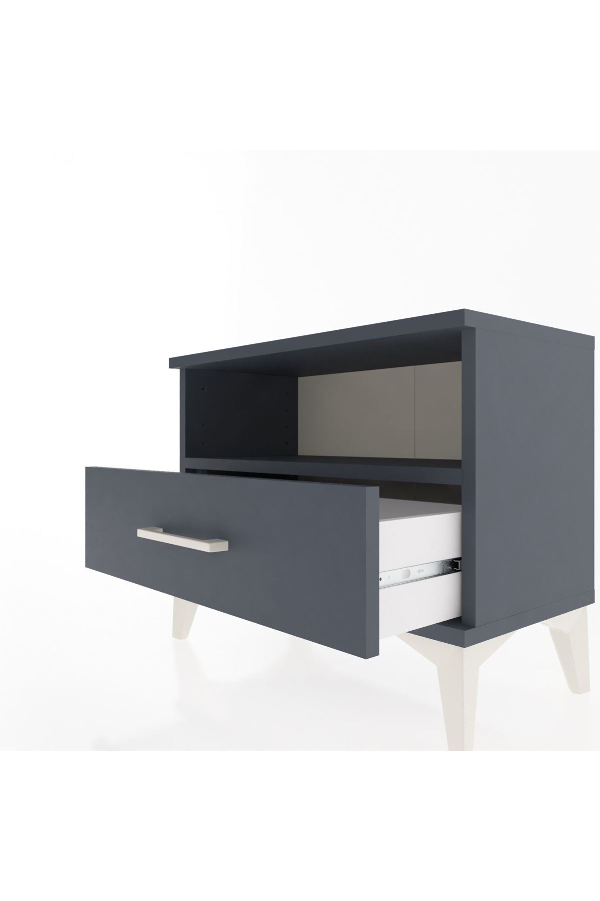 Arges Komodin Tek Raflı Tek Çekmeceli 60x30x48 Antrasit-Antrasit