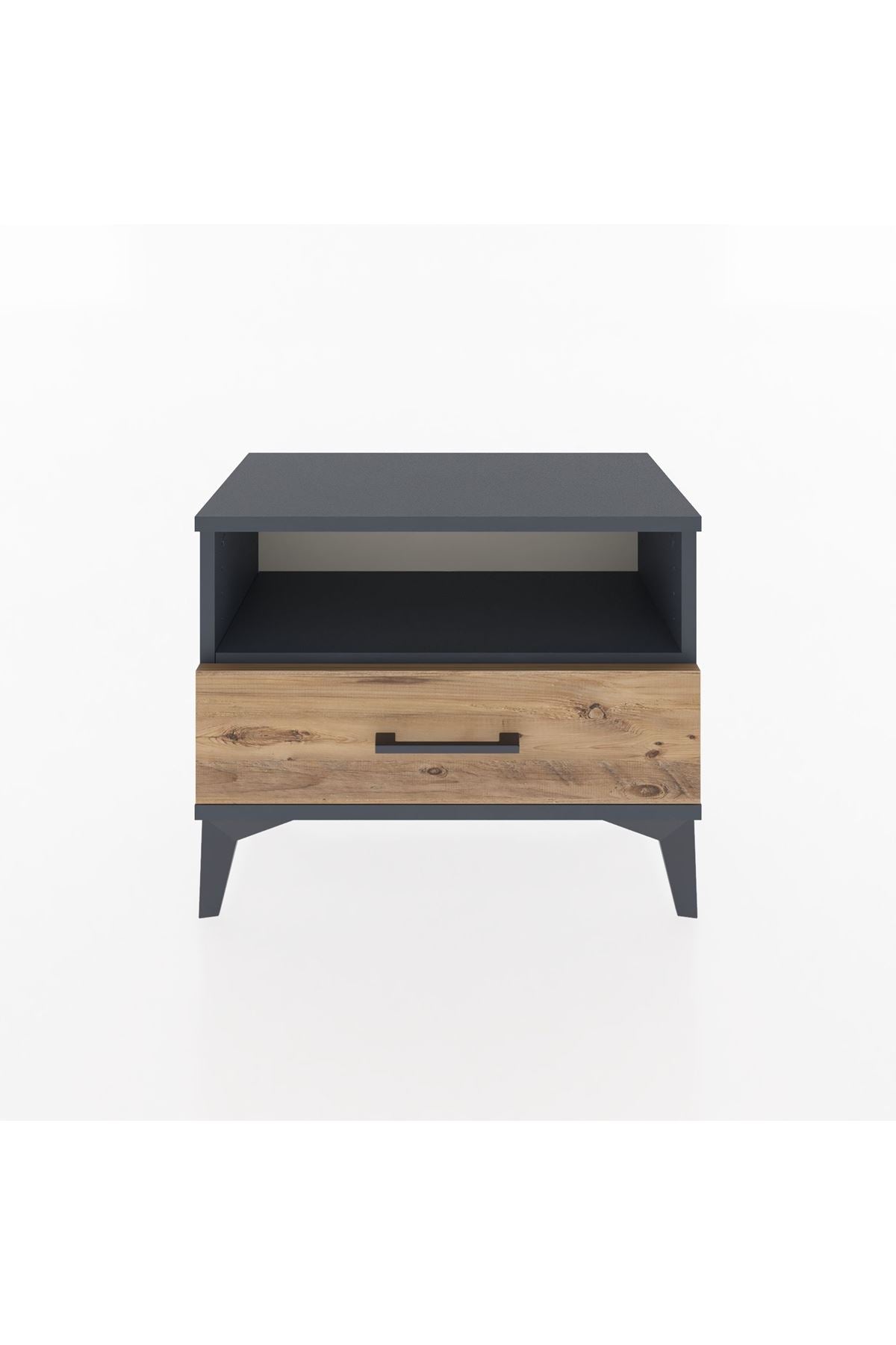 Arges Komodin Tek Raflı Tek Çekmeceli 60x30x48 Antrasit-Çam