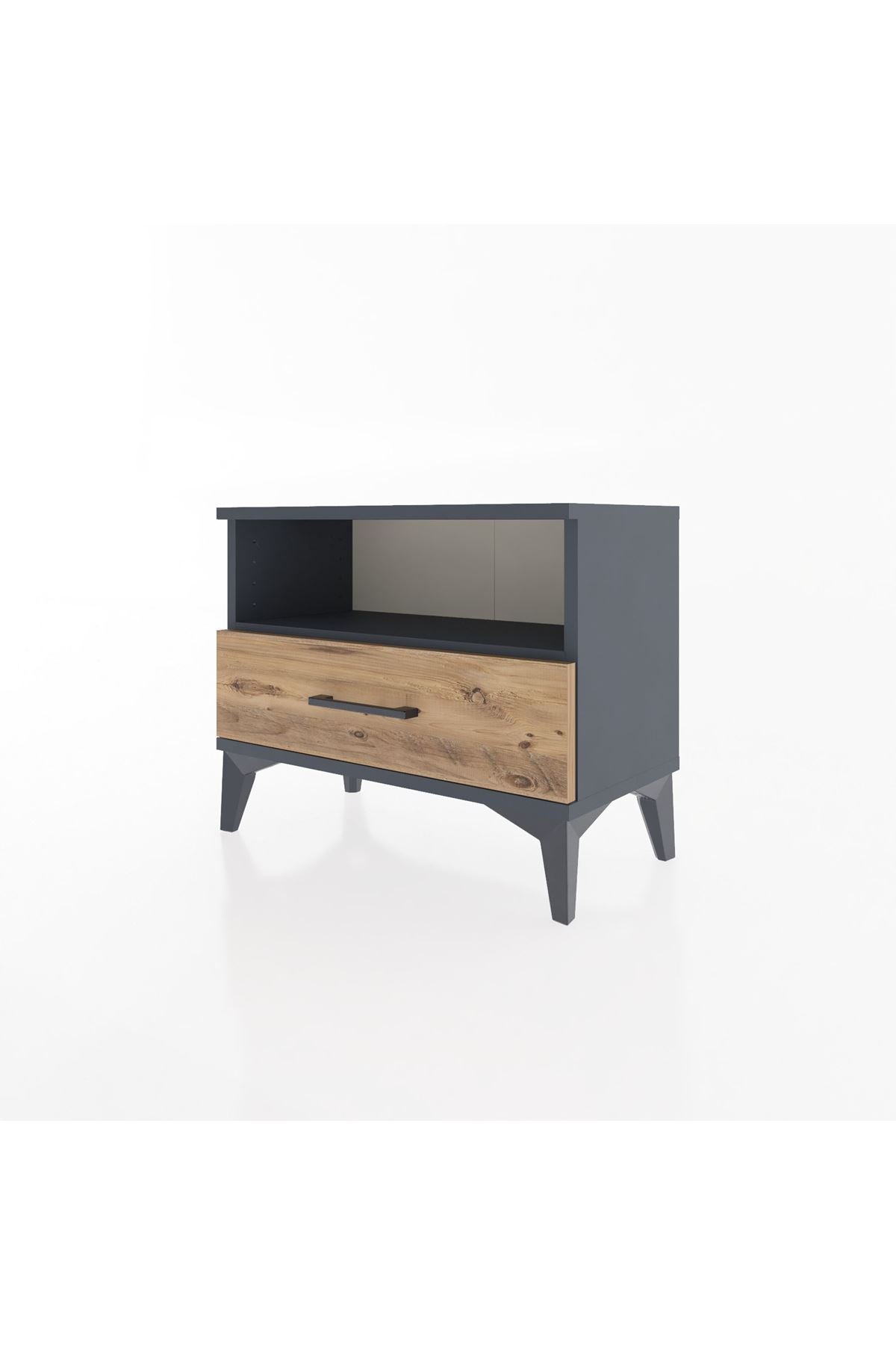 Arges Komodin Tek Raflı Tek Çekmeceli 60x30x48 Antrasit-Çam