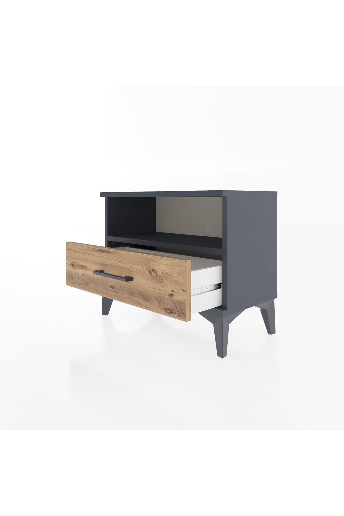 Arges Komodin Tek Raflı Tek Çekmeceli 60x30x48 Antrasit-Çam