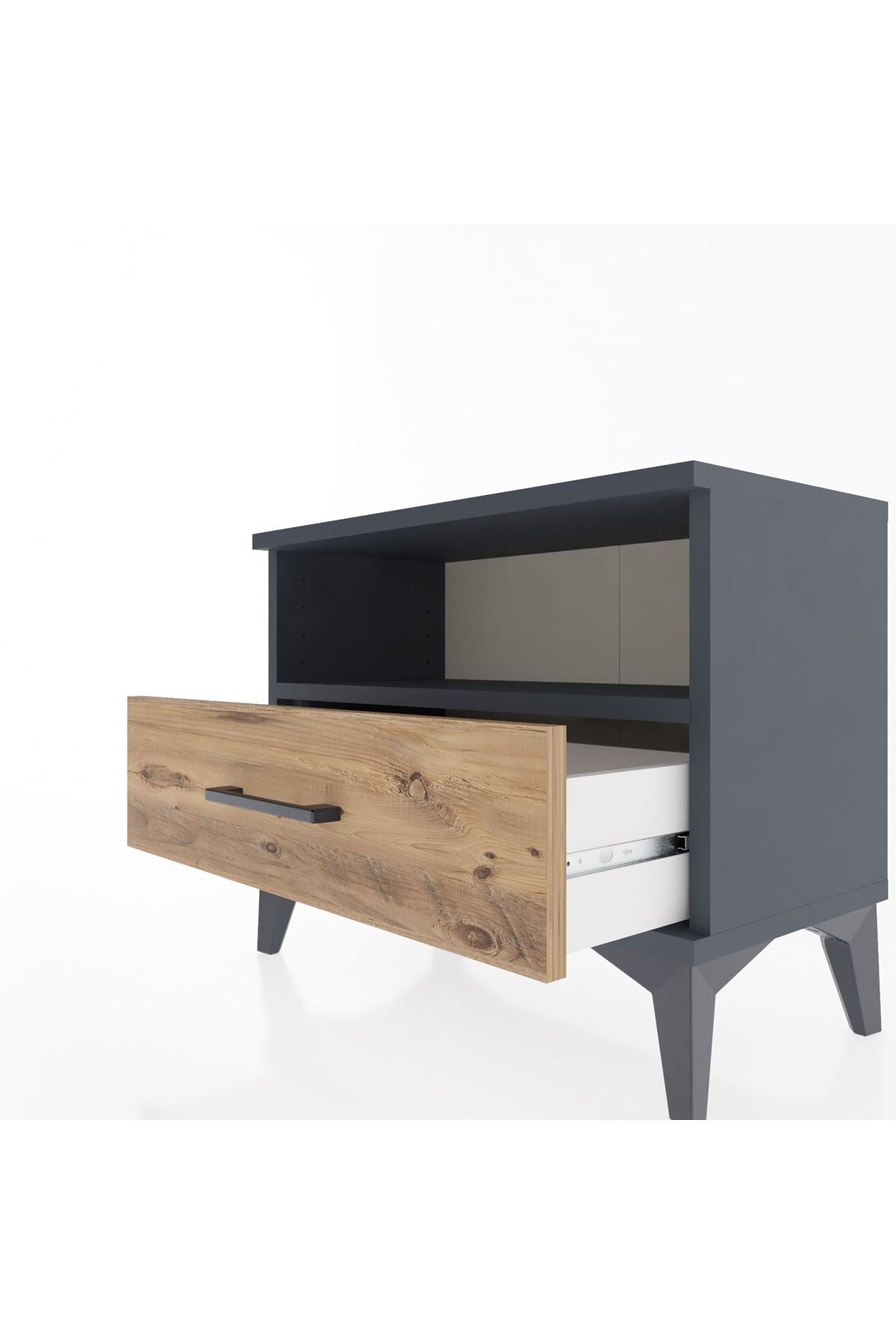 Arges Komodin Tek Raflı Tek Çekmeceli 60x30x48 Antrasit-Çam