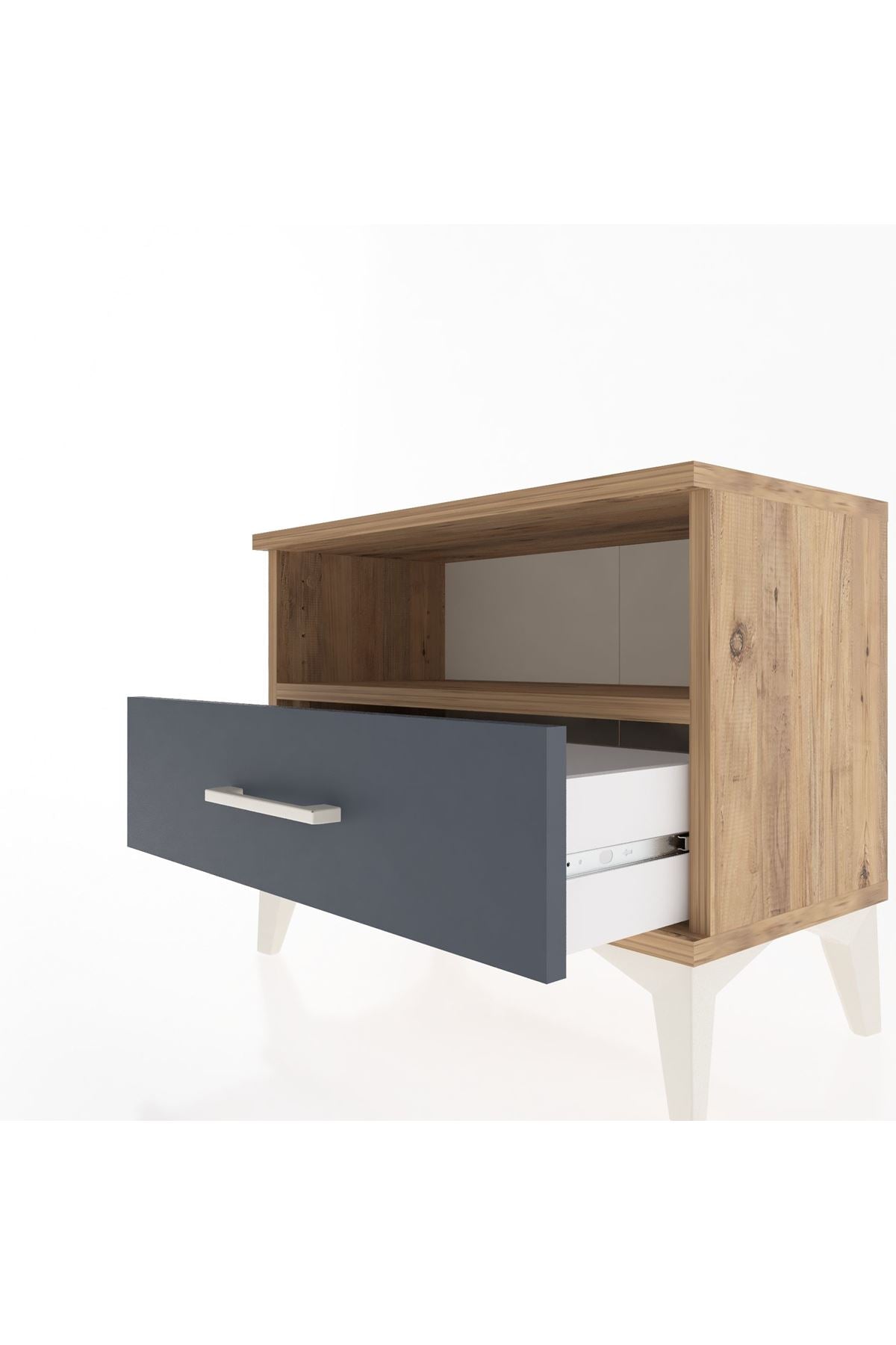 Arges Komodin Tek Raflı Tek Çekmeceli 60x30x48 Çam-Antrasit