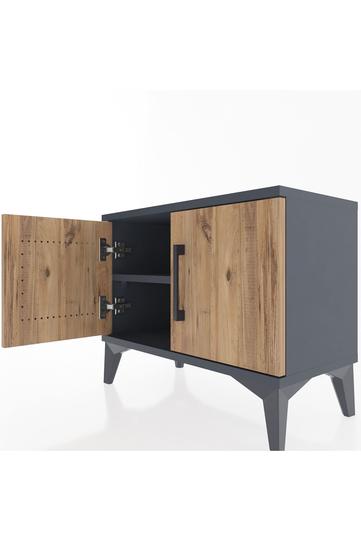 Arges Komodin Tek Raflı 2 Kapaklı 60x30x48 Antrasit-Çam