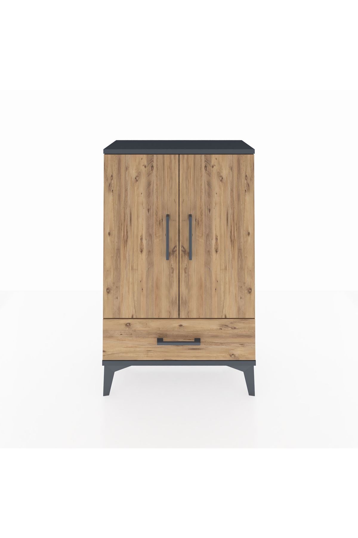 Arges Komodin 2 Raflı Tek Çekmeceli 2 Kapaklı 60x30x96 Antrasit-Çam