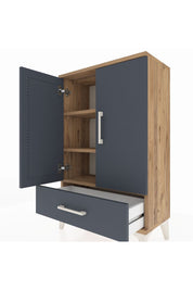 Arges Komodin 2 Raflı Tek Çekmeceli 2 Kapaklı 60x30x96 Çam-Antrasit