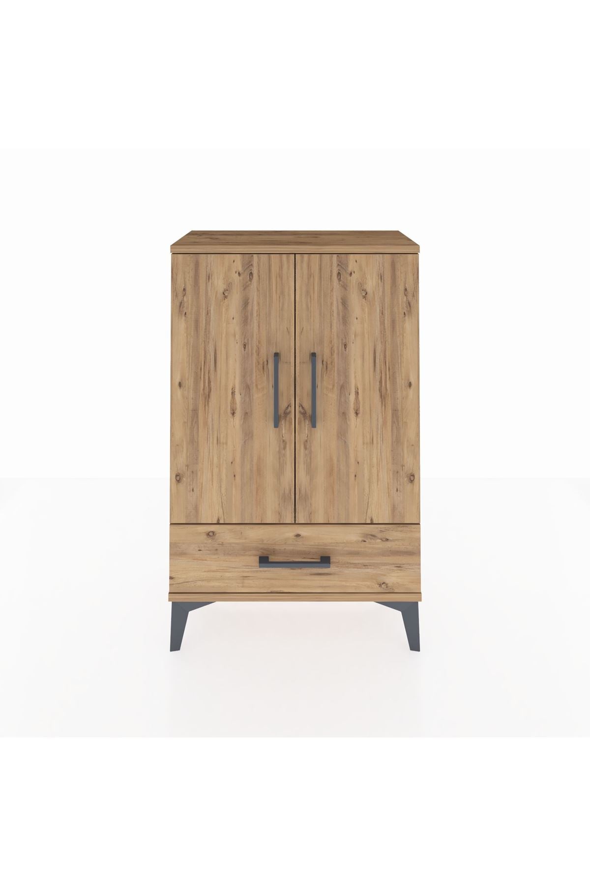 Arges Komodin 2 Raflı Tek Çekmeceli 2 Kapaklı 60x30x96 Çam-Çam