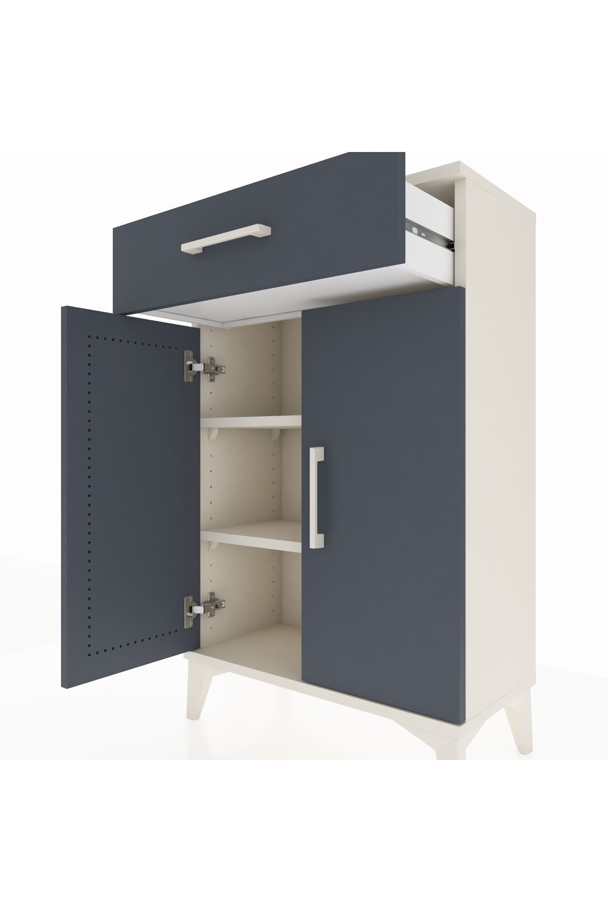 Arges Komodin 2 Raflı Tek Çekmeceli 2 Kapaklı 60x30x96 Aytaşı-Antrasit