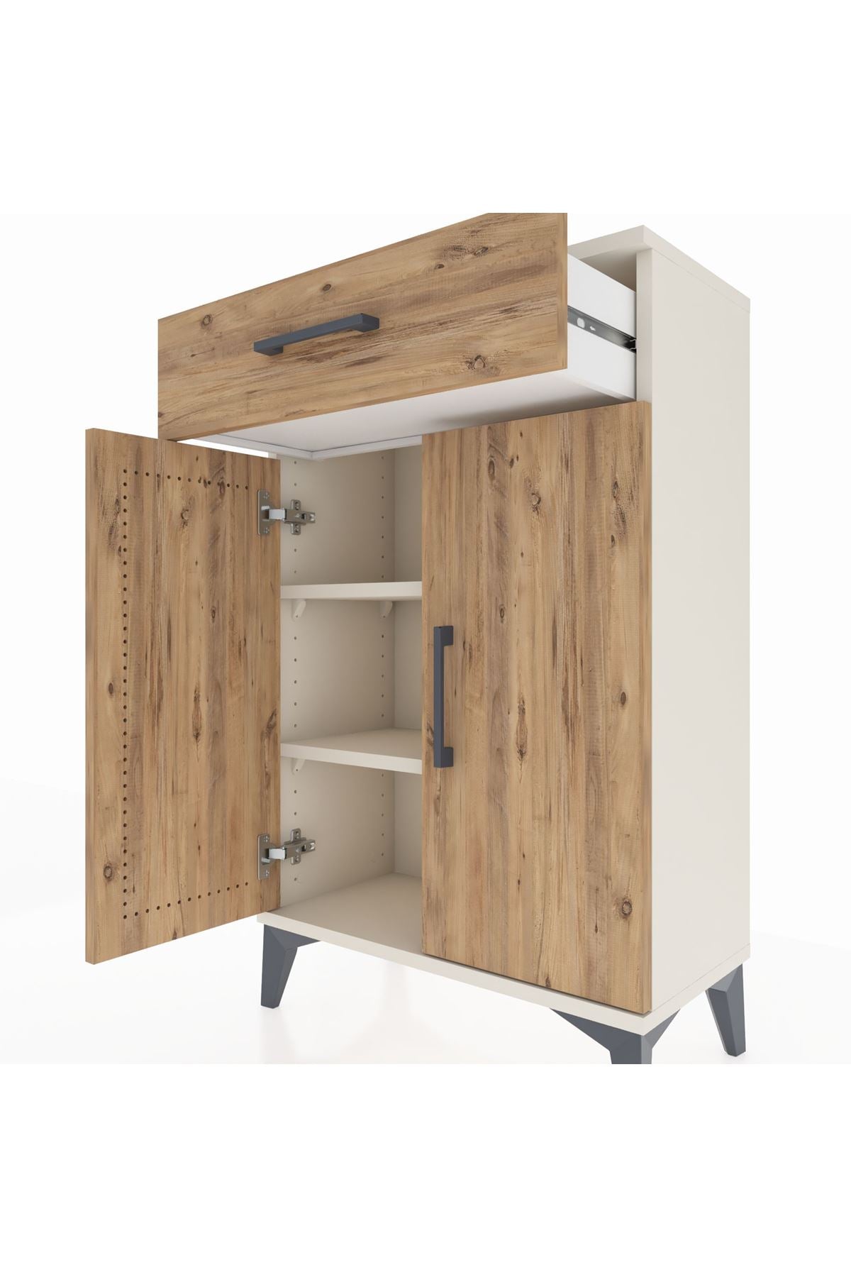 Arges Komodin 2 Raflı Tek Çekmeceli 2 Kapaklı 60x30x96 Aytaşı-Çam