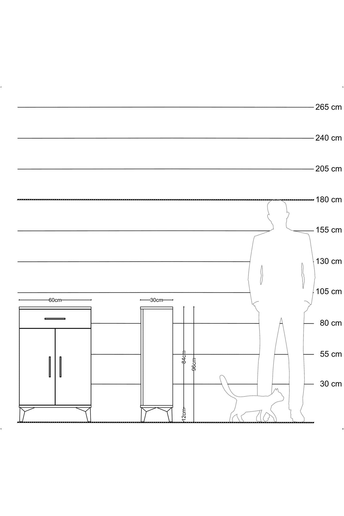 Arges Komodin 2 Raflı Tek Çekmeceli 2 Kapaklı 60x30x96 Antrasit-Aytaşı