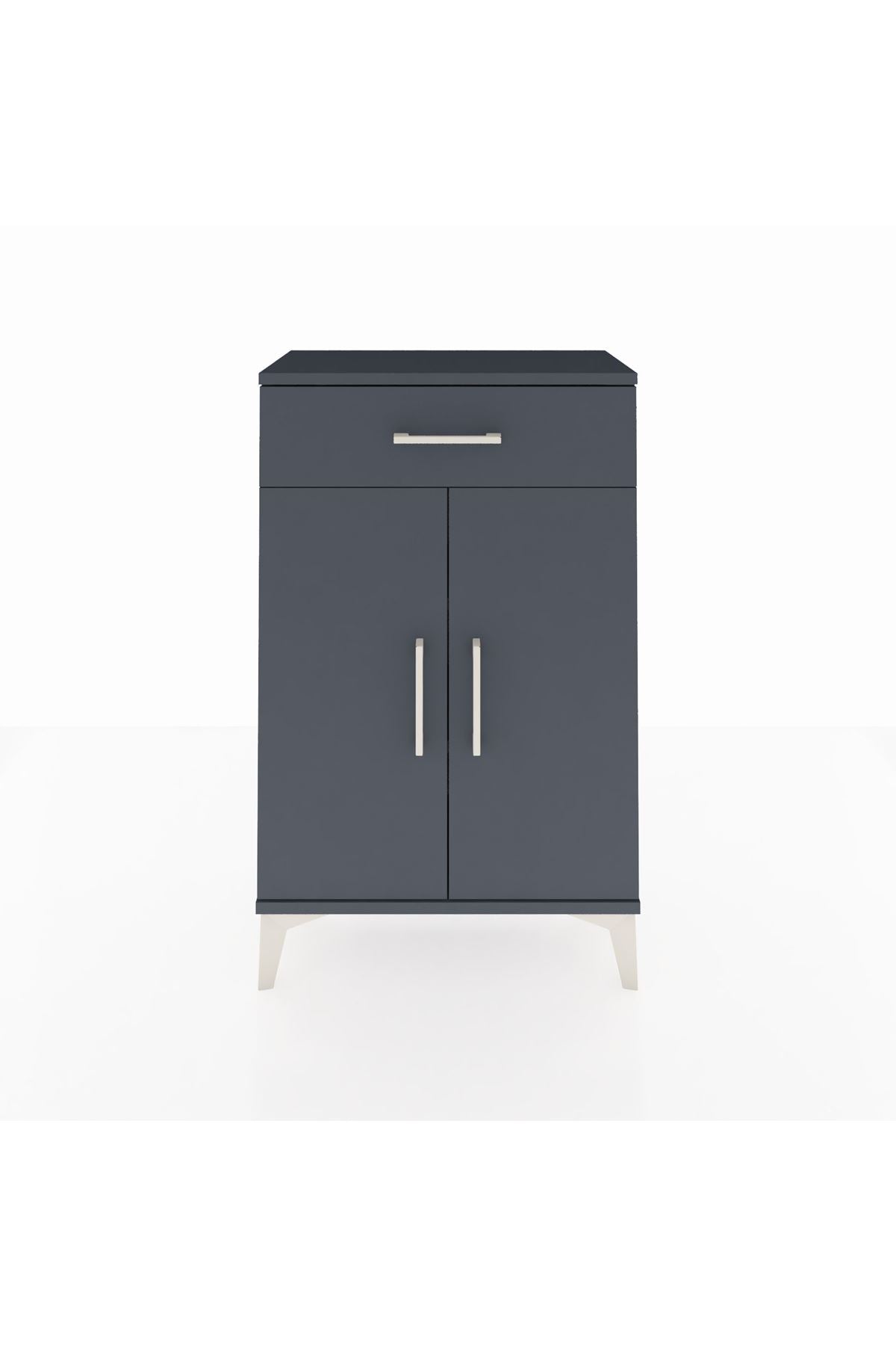 Arges Komodin 2 Raflı Tek Çekmeceli 2 Kapaklı 60x30x96 Antrasit-Antrasit