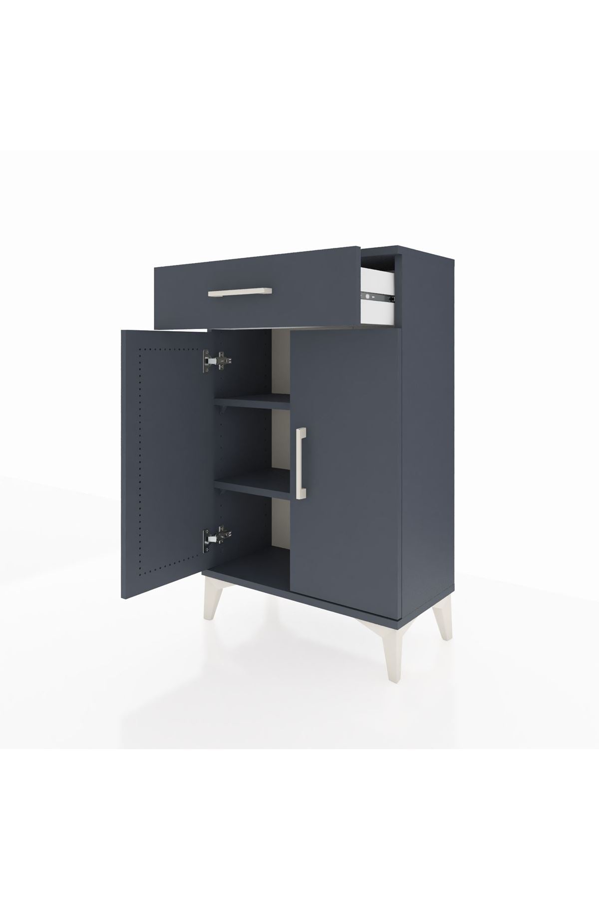 Arges Komodin 2 Raflı Tek Çekmeceli 2 Kapaklı 60x30x96 Antrasit-Antrasit