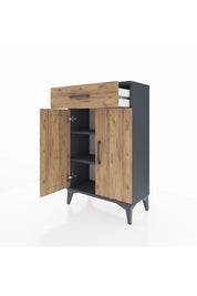 Arges Komodin 2 Raflı Tek Çekmeceli 2 Kapaklı 60x30x96 Antrasit-Çam