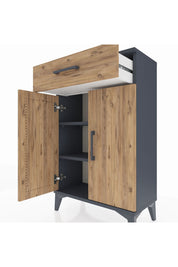 Arges Komodin 2 Raflı Tek Çekmeceli 2 Kapaklı 60x30x96 Antrasit-Çam